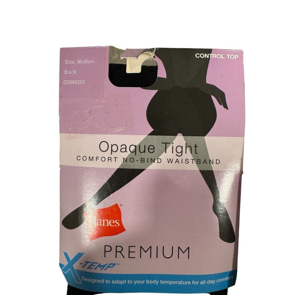 Hanes Premium X-Temp Opaque TIghts with Control Top Black Sz Medium 2 Pairs - Picture 2 of 4